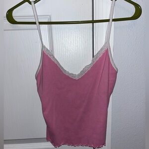 Brandy Melville pink and white lace tank top